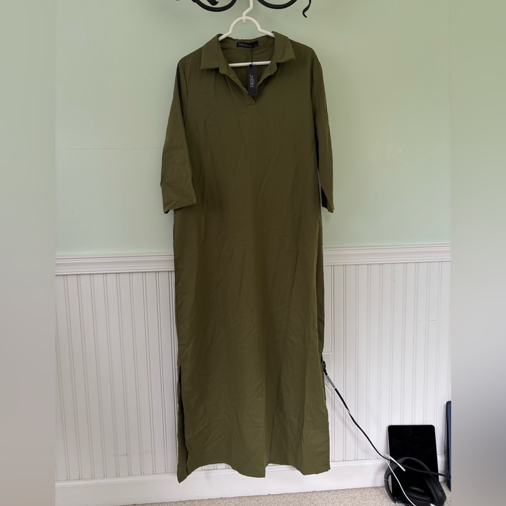 Zanzea Green Casual 3/4 Sleeve Collar Dress